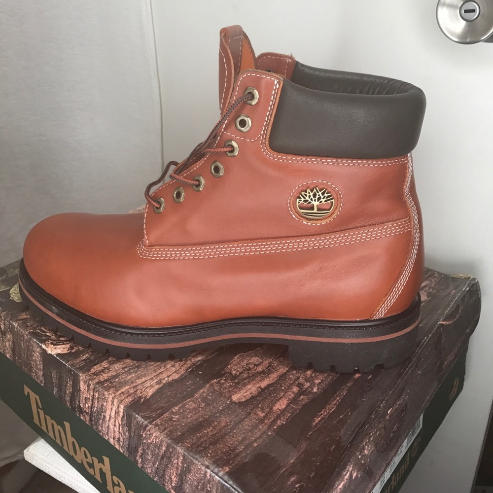 Timberland Orange Leather Boots Rugged Durable Construction